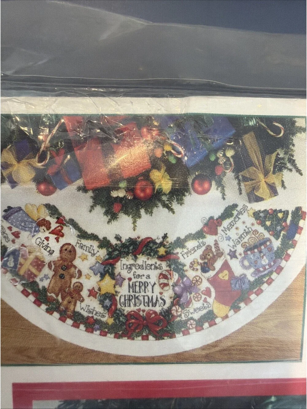 Vtg Rare Dimensions Christmas Tree Skirt/Table Cover Counted Cross Stitch New
